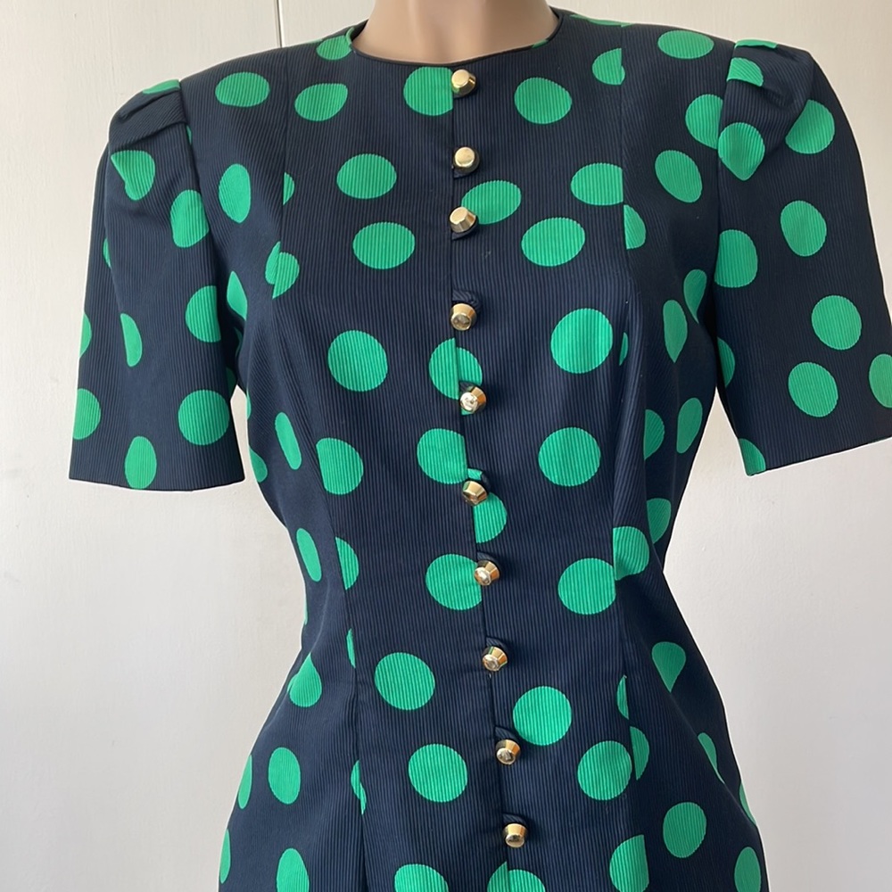 DAVID HAYES Lovely Vintage polka dot green/ blue color, Womens DRESS size 10” - Picture 2 of 16